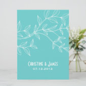 Witte bladeren op aqua, subtiele trouwuitnodiging kaart (Staand voorkant)
