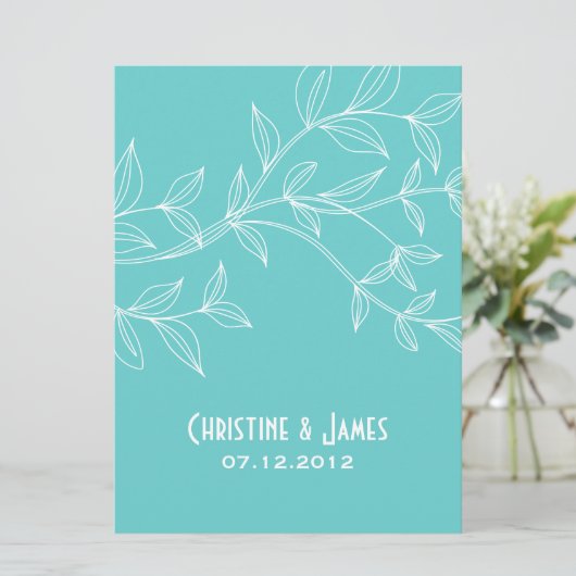 Witte bladeren op aqua, subtiele trouwuitnodiging kaart (Staand voorkant)