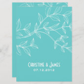 Witte bladeren op aqua, subtiele trouwuitnodiging kaart (Voorkant / Achterkant)