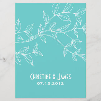 Witte bladeren op aqua, subtiele trouwuitnodiging kaart