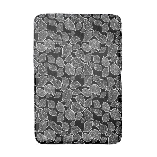 Witte bladeren op Black Bath Mat (Voorkant Verticaal)