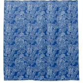 Witte bladeren op blauw schoengordijn douchegordijn (Voorkant)