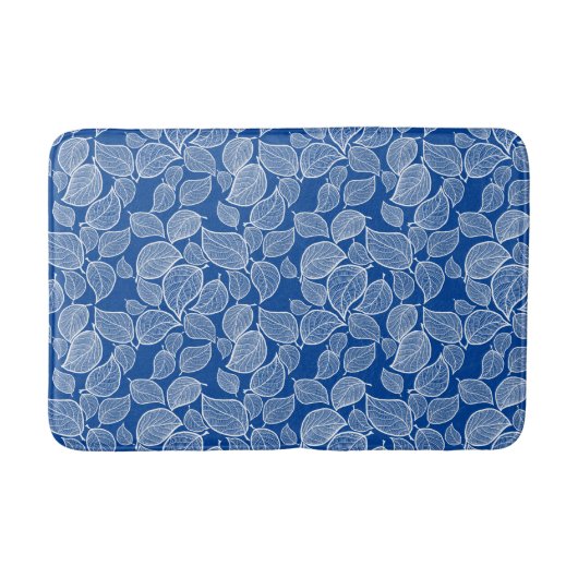 Witte bladeren op Blauwe Bath Mat (Voorkant)