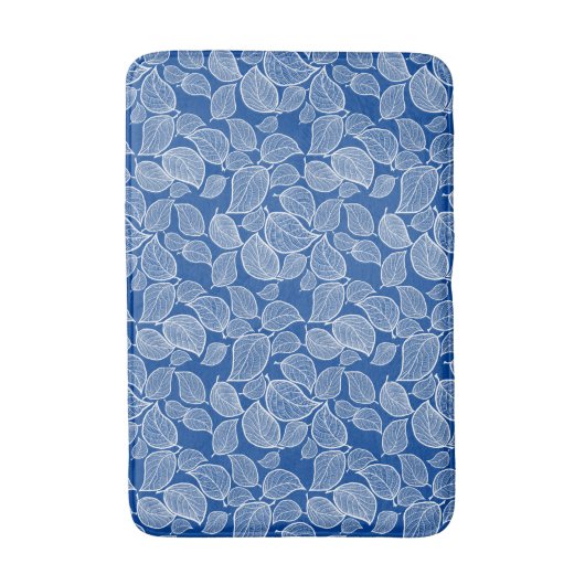 Witte bladeren op Blauwe Bath Mat (Voorkant Verticaal)