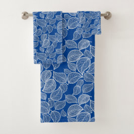 Witte bladeren op BlueTowel Bad Handdoek