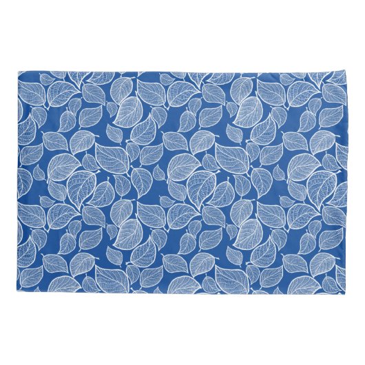 Witte bladeren op de blauwe klooster kussensloop (Achterkant-Links)