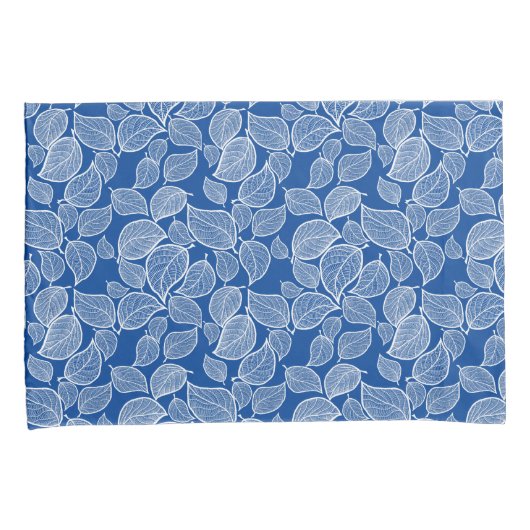 Witte bladeren op de blauwe klooster kussensloop (Voorkant-Rechts)