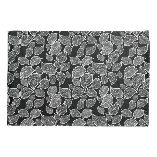 Witte bladeren op de zwarte kist kussensloop (Achterkant-Links)