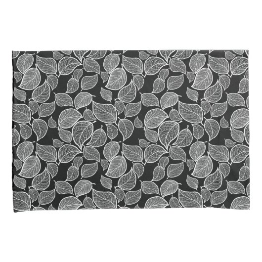 Witte bladeren op de zwarte kist kussensloop (Voorkant-Rechts)