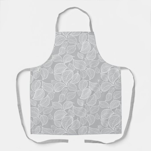 Witte bladeren op Silver Grey All-Over Print Schor Schort (Voorkant)