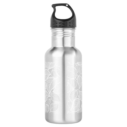 Witte bladeren op zilvergrijs waterfles  (Achterkant)