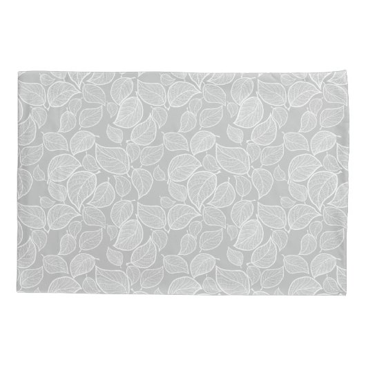 Witte bladeren op zilvergrijze Kussensloop (Achterkant-Links)