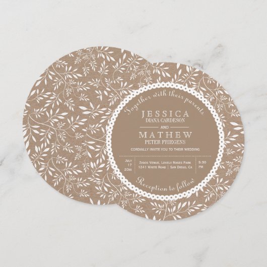 Witte bladeren patroon kraft paper rustige bruilof kaart (Voorkant / Achterkant)