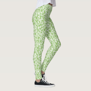 Witte bladeren Patroon op Apple Green om aan te pa Leggings