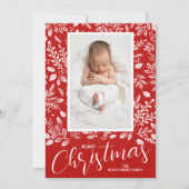Witte bladeren rood foto Kerstmis Geboorte Aankondiging (Voorkant)