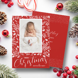 Witte bladeren rood foto Kerstmis Geboorte Aankondiging