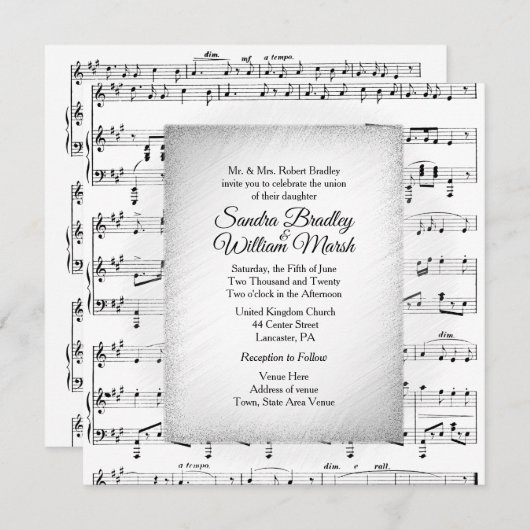 Witte Bladmuziek Trouw Thema Uitnodiging (Voorkant / Achterkant)