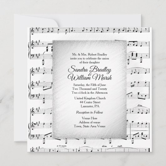 Witte Bladmuziek Trouw Thema Uitnodiging (Voorkant)