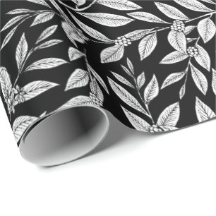 Witte bladpatroon van de koffieboom cadeaupapier
