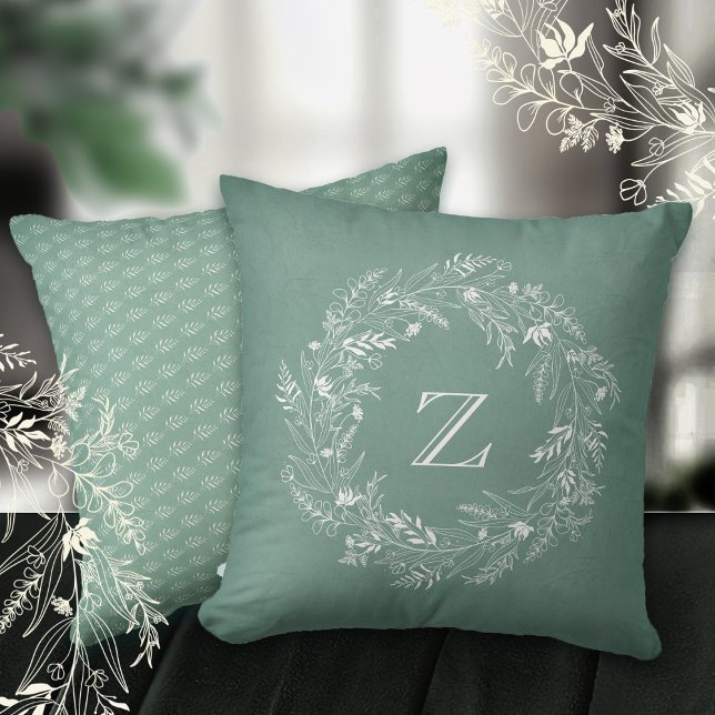 Witte bladrijke botanische cirkel letter Z Kussen (Creator heeft geüpload)