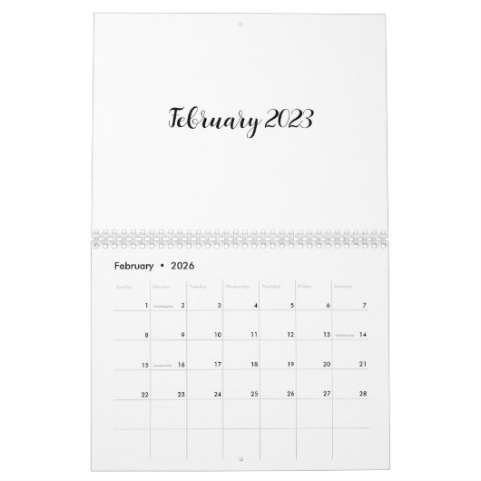 Witte Blanco kalender 2023 met Script-tekst (Feb 2026)