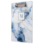 Witte Blau Gouden Marmeren Monogram Klembord (Links)