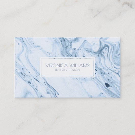 Witte & Blauw-Grijze Moderne Marmeren Swirls Visitekaartje (Voorkant)
