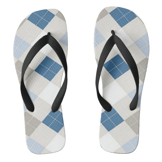 Witte & Blauwe Argyle Teenslippers (Voetbed)