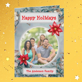 Witte, Blauwe Blauwgroen Bloemen Familie Foto Vaka Kaart