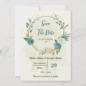 witte & blauwe bloemen botanische bruiloft save the date (Voorkant)