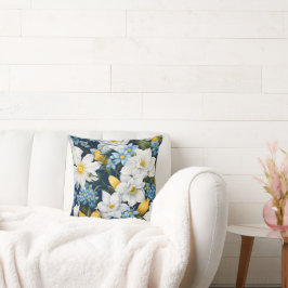 Witte Blauwe Bloemen Kussen