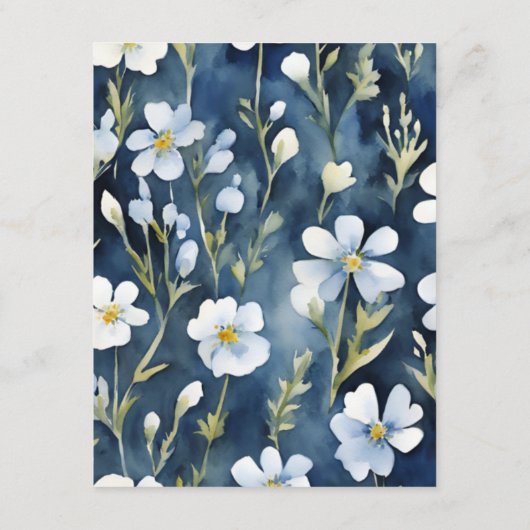 Witte Blauwe Bloemen Minimaal Bruidsdouchekaart Informatiekaartje (Achterkant)