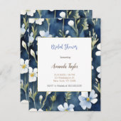 Witte Blauwe Bloemen Minimalistische Bruidsdouchek Informatiekaartje (Voorkant / Achterkant)