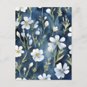 Witte Blauwe Bloemen Minimalistische Bruidsdouchek Informatiekaartje (Achterkant)