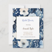 Witte Blauwe Bloemen Minimalistische Bruidsdouchek RSVP Kaartje (Voorkant)