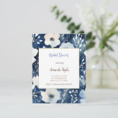 Witte Blauwe Bloemen Minimalistische Bruidsdouchek RSVP Kaartje (Staand voorkant)