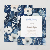 Witte Blauwe Bloemen Minimalistische Bruidsdouchek RSVP Kaartje (Voorkant / Achterkant)