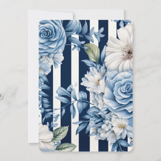 Witte Blauwe Bloemen Strepen Verjaardag Kaart (Achterkant)