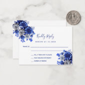 Witte blauwe bloemen trouwreactie RSVP Notitiekaartje (Voorkant / Achterkant in situ)