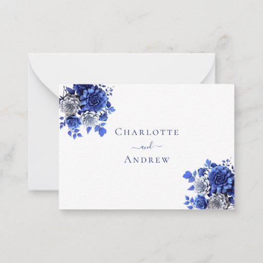 Witte blauwe bloemen trouwreactie RSVP Notitiekaartje (Achterkant)