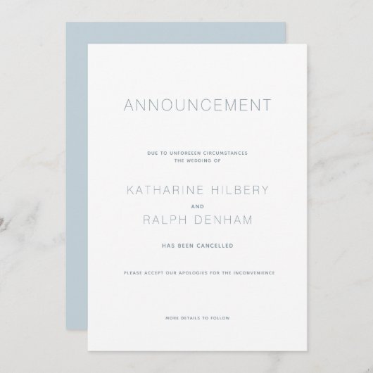Witte & Blauwe Bruiloft Annulering Aankondiging (Voorkant / Achterkant)