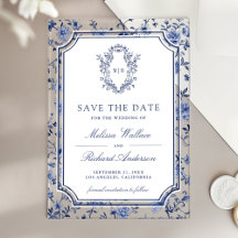 Witte Blauwe Chinoiserie Kuif Bruiloft Save the Da