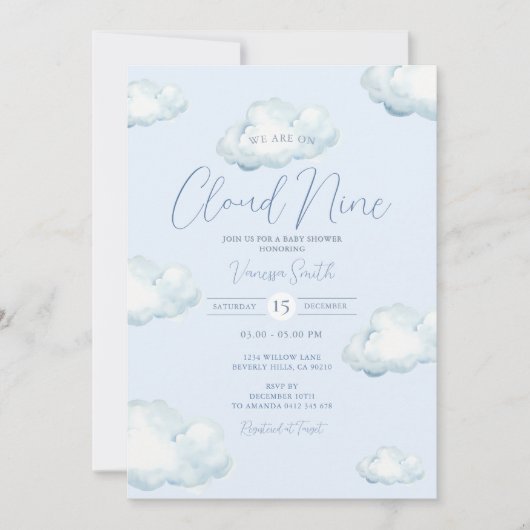 Witte Blauwe Cloud Nine Baby Shower Feest Kaart (Voorkant)