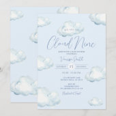 Witte Blauwe Cloud Nine Baby Shower Feest Kaart (Voorkant / Achterkant)