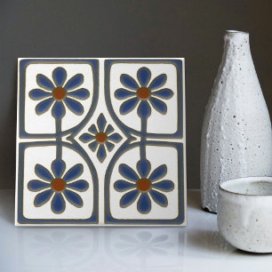 Witte & Blauwe Daisies Art Deco Wanddecoratie Nouv Tegeltje