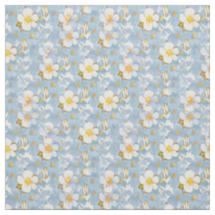 Witte & Blauwe Daisies Bloemen Patroon Stof
