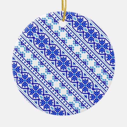 Witte blauwe decoratieve oekraïense strepen keramisch ornament (Voorkant)