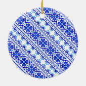 Witte blauwe decoratieve oekraïense strepen keramisch ornament (Achterkant)