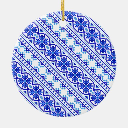 Witte blauwe decoratieve oekraïense strepen keramisch ornament (Achterkant)