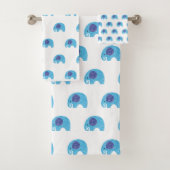WITTE BLAUWE ELEPHANT BATHROOM TOWEL SET BAD HANDDOEK (Insitu)